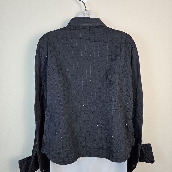 Lafayette 148 New York Blouse Women 14 Black Sequins Embroidered Striped FLAWED - Picture 3 of 16
